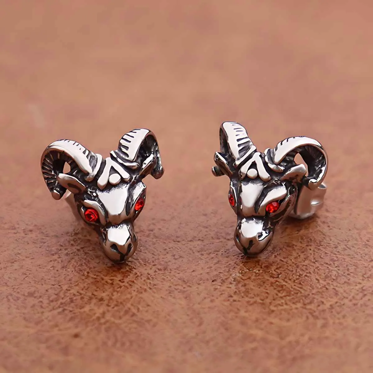 Red Eye Goat skull Stud Earrings