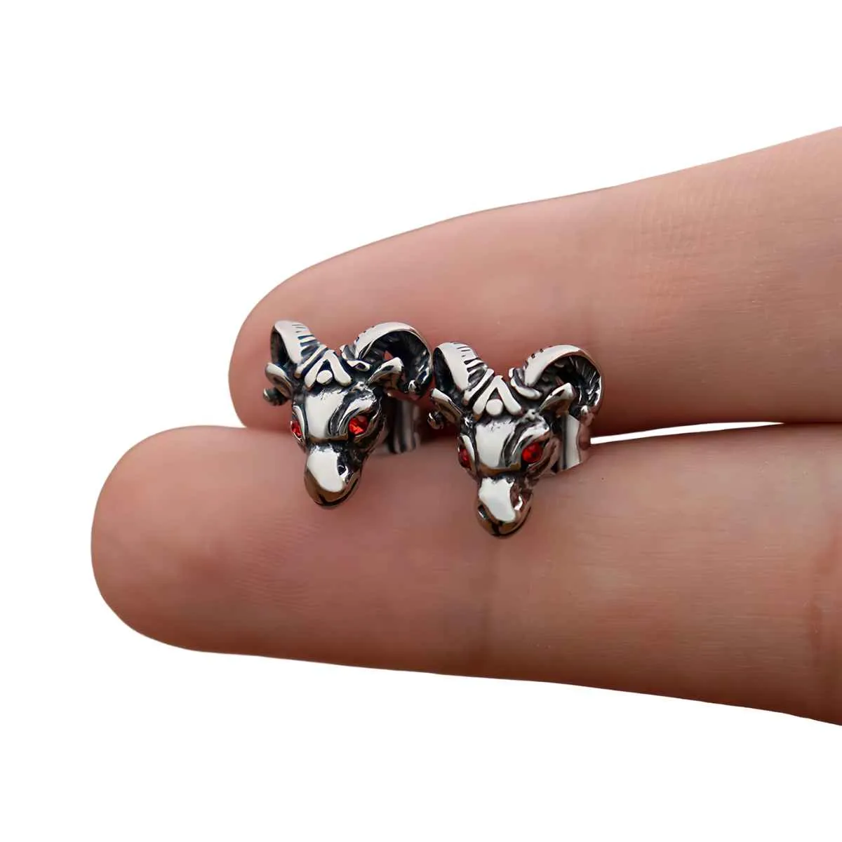 Red Eye Goat skull Stud Earrings