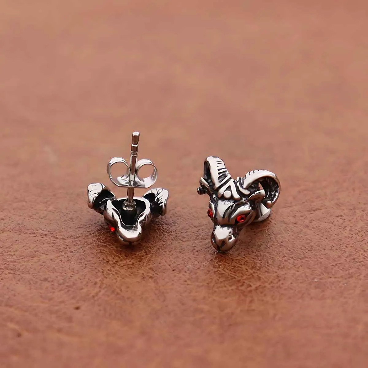 Red Eye Goat skull Stud Earrings