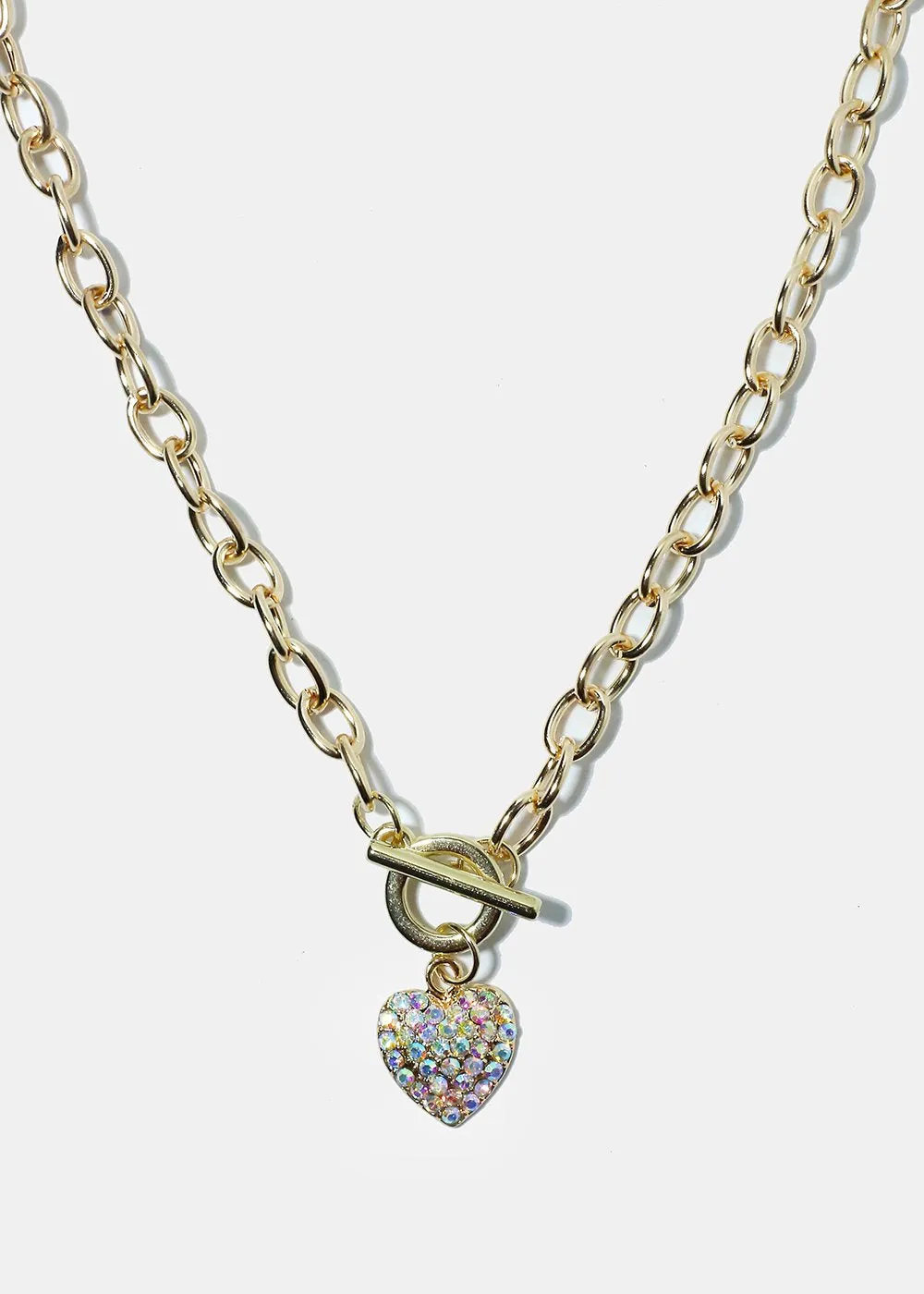 Rhinestone Heart Pendant Thick Chain Necklace