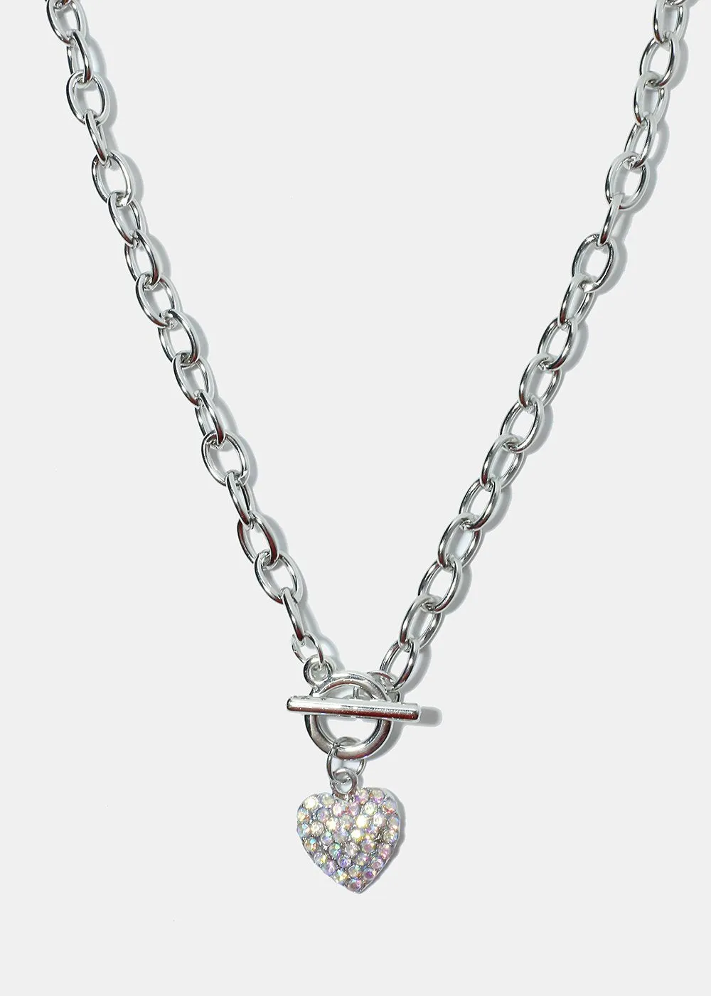 Rhinestone Heart Pendant Thick Chain Necklace