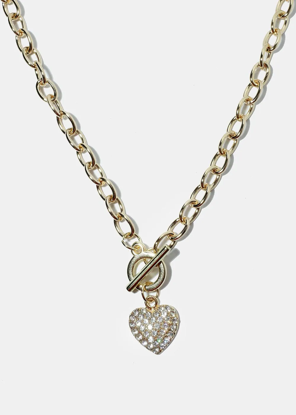 Rhinestone Heart Pendant Thick Chain Necklace