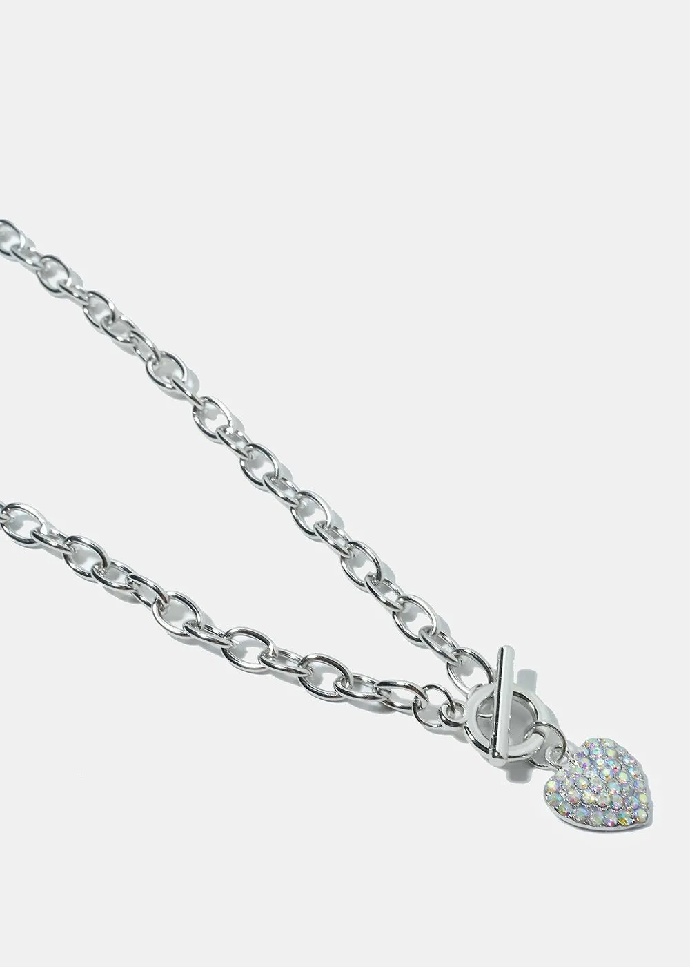 Rhinestone Heart Pendant Thick Chain Necklace