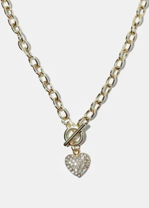 Rhinestone Heart Pendant Thick Chain Necklace