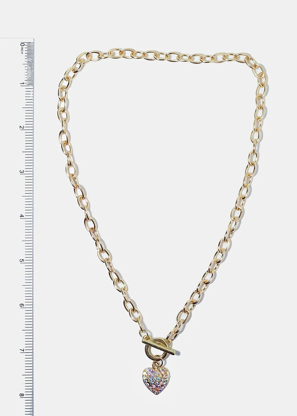 Rhinestone Heart Pendant Thick Chain Necklace