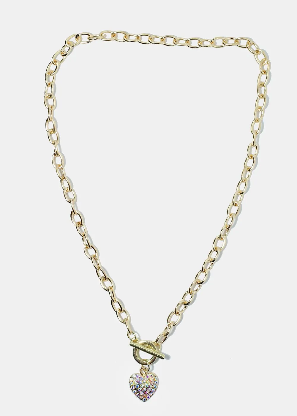 Rhinestone Heart Pendant Thick Chain Necklace