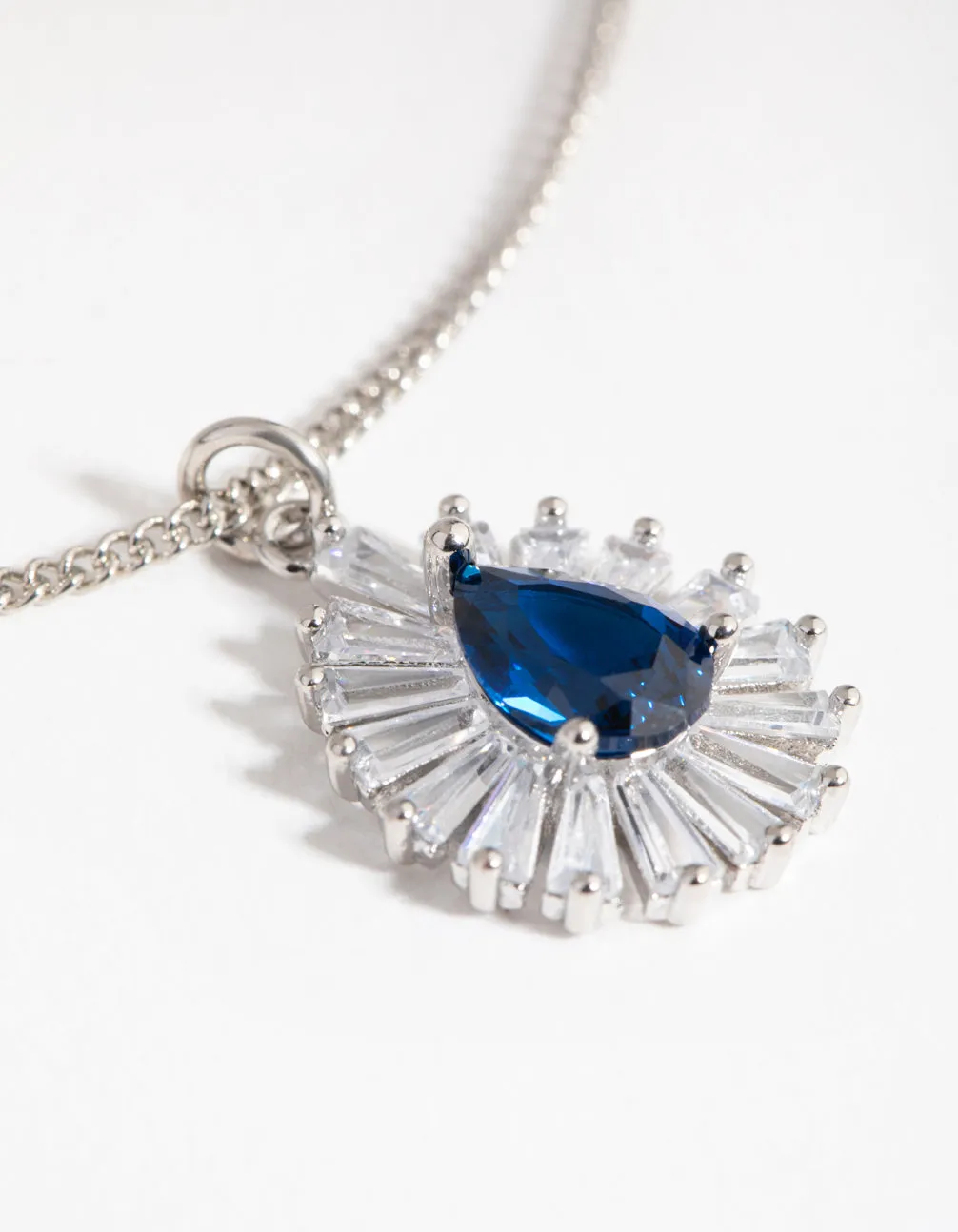 Rhodium Cubic Zirconia Pear Surrounded Pendant Necklace