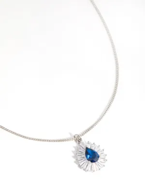 Rhodium Cubic Zirconia Pear Surrounded Pendant Necklace