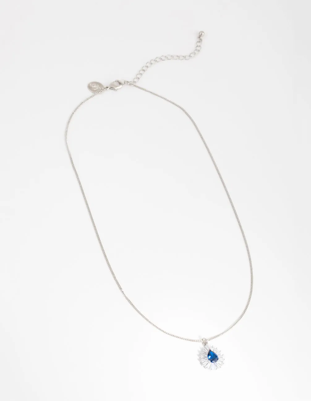 Rhodium Cubic Zirconia Pear Surrounded Pendant Necklace