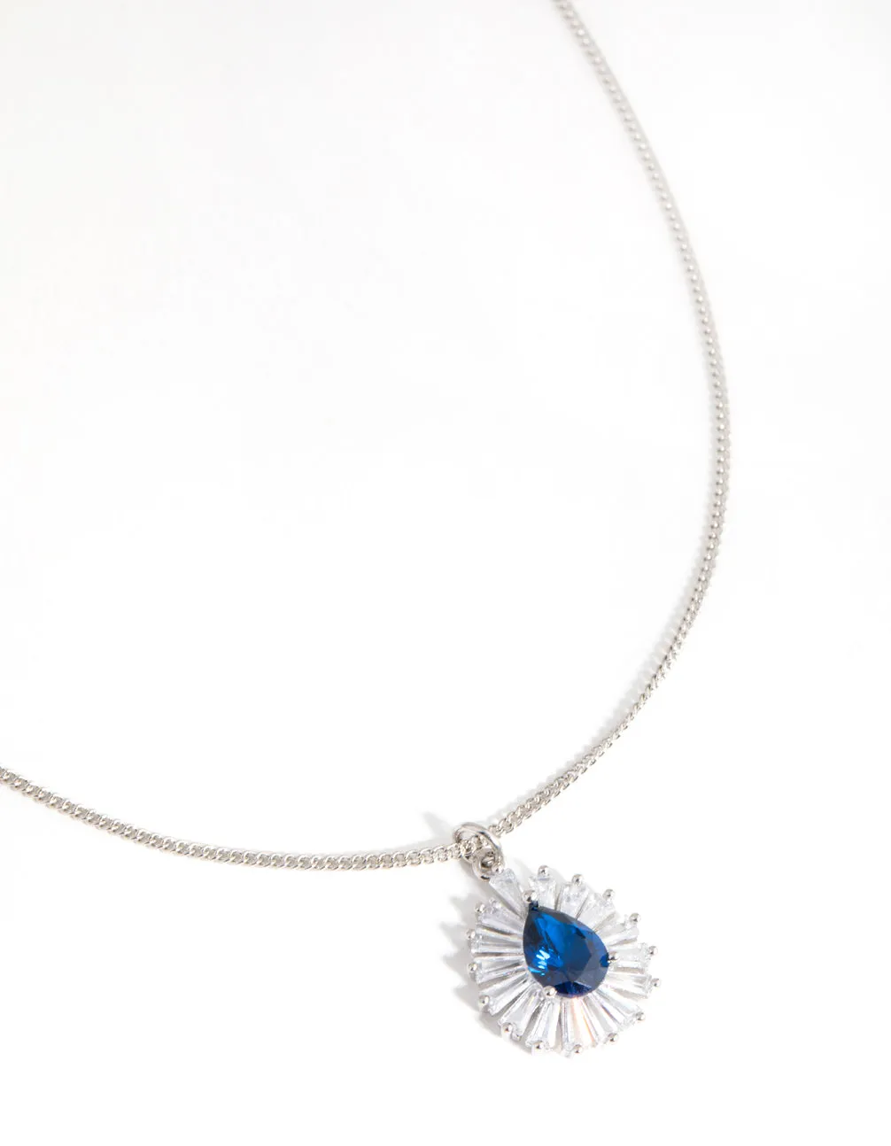 Rhodium Cubic Zirconia Pear Surrounded Pendant Necklace