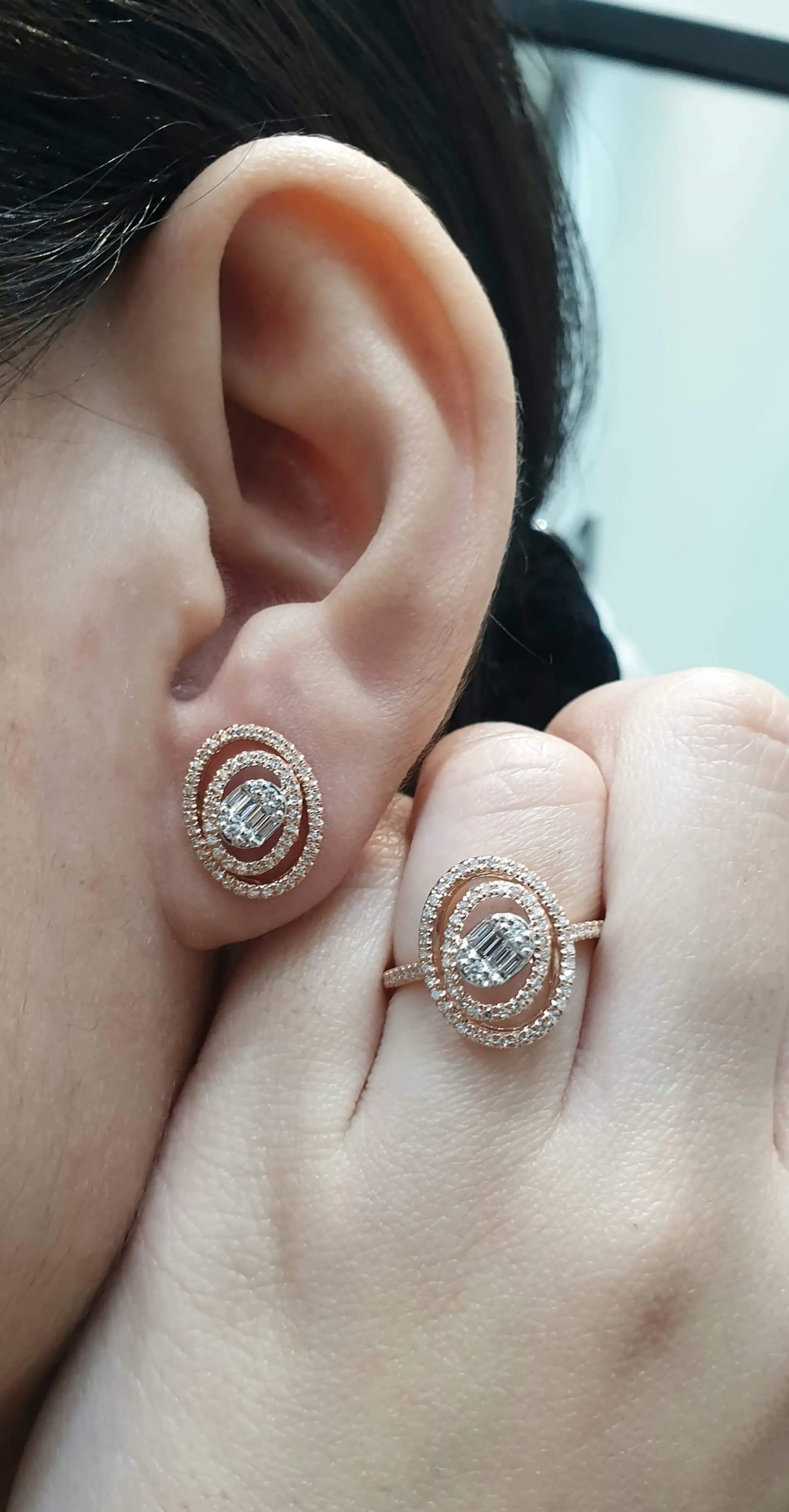 Rose Oval Halo Diamond Jewelry Set 14kt