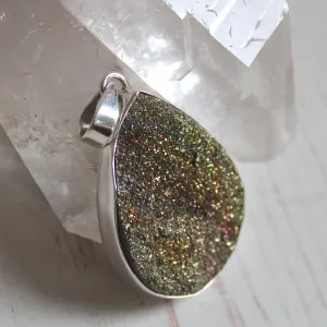 Russian Rainbow Pyrite   925 Sterling Silver Drop Pendant