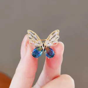 Sapphire Butterfly Brooch With Simulated Gemstones