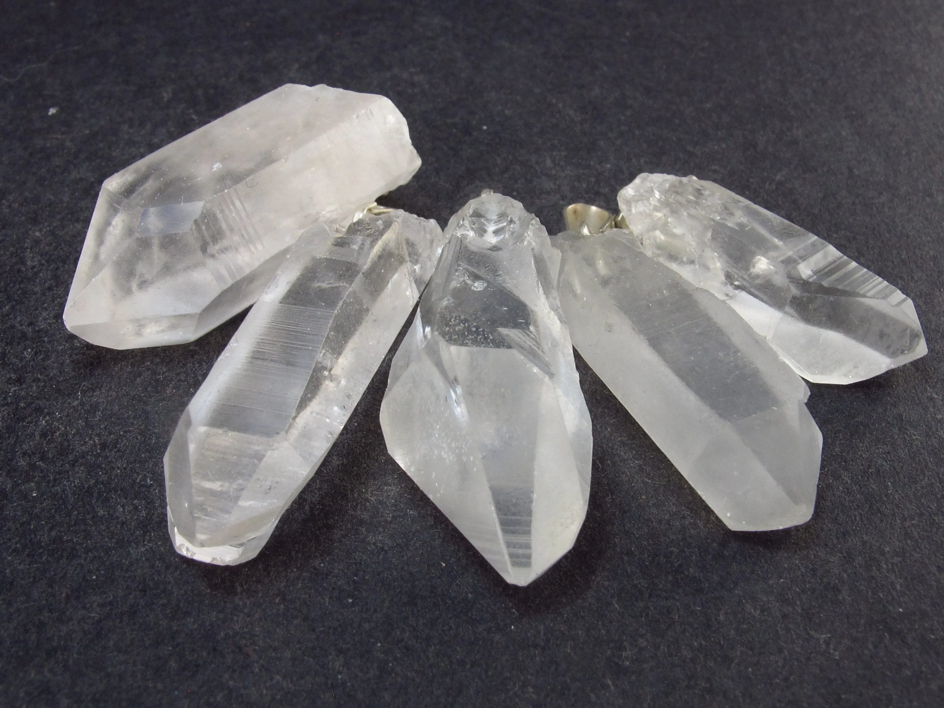 Set of 5 Natural Clear Quartz Crystal Pendants From Brazil