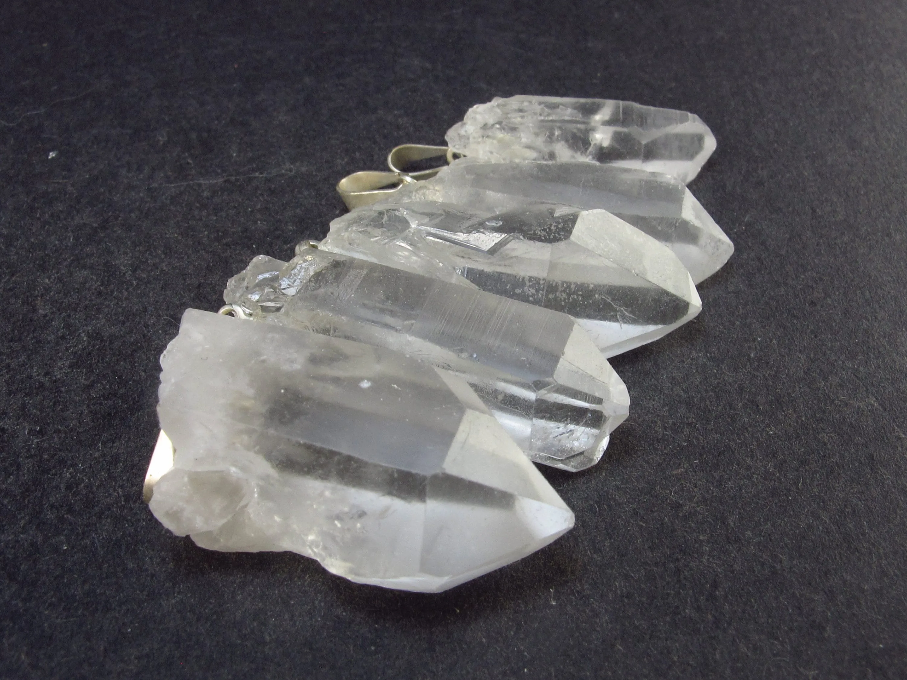 Set of 5 Natural Clear Quartz Crystal Pendants From Brazil