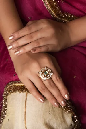 Sharmila Emerald Toned Kundan Ring