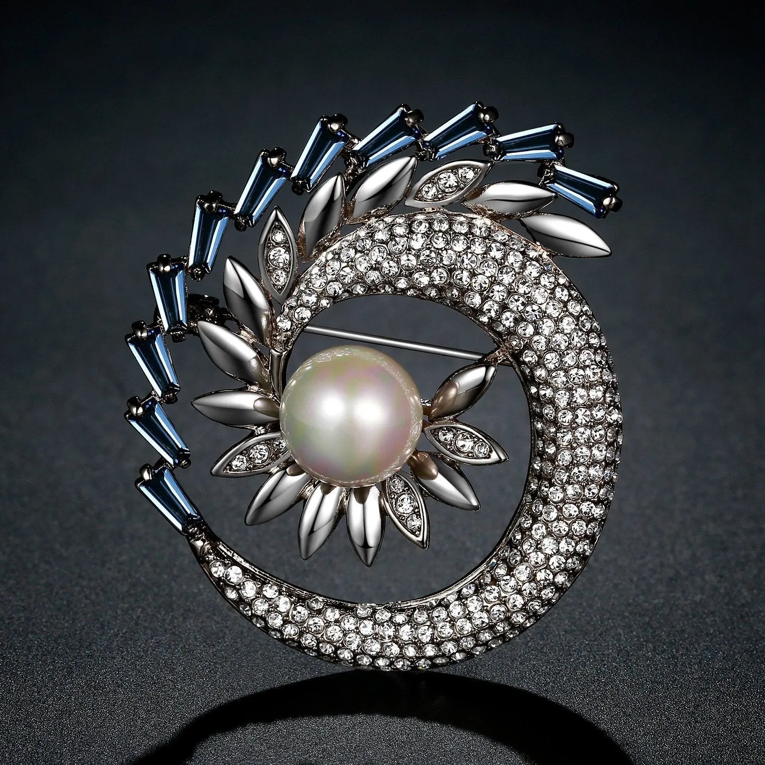 Shining Rhinestone Pearl Sunflower Large Brooch