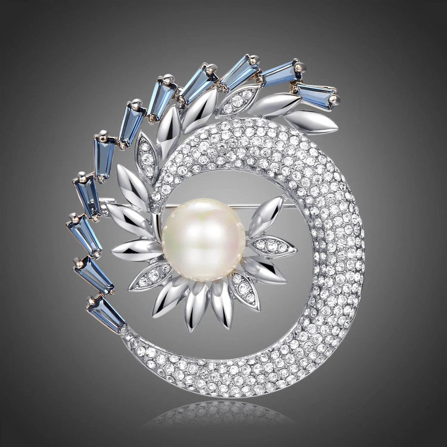 Shining Rhinestone Pearl Sunflower Large Brooch