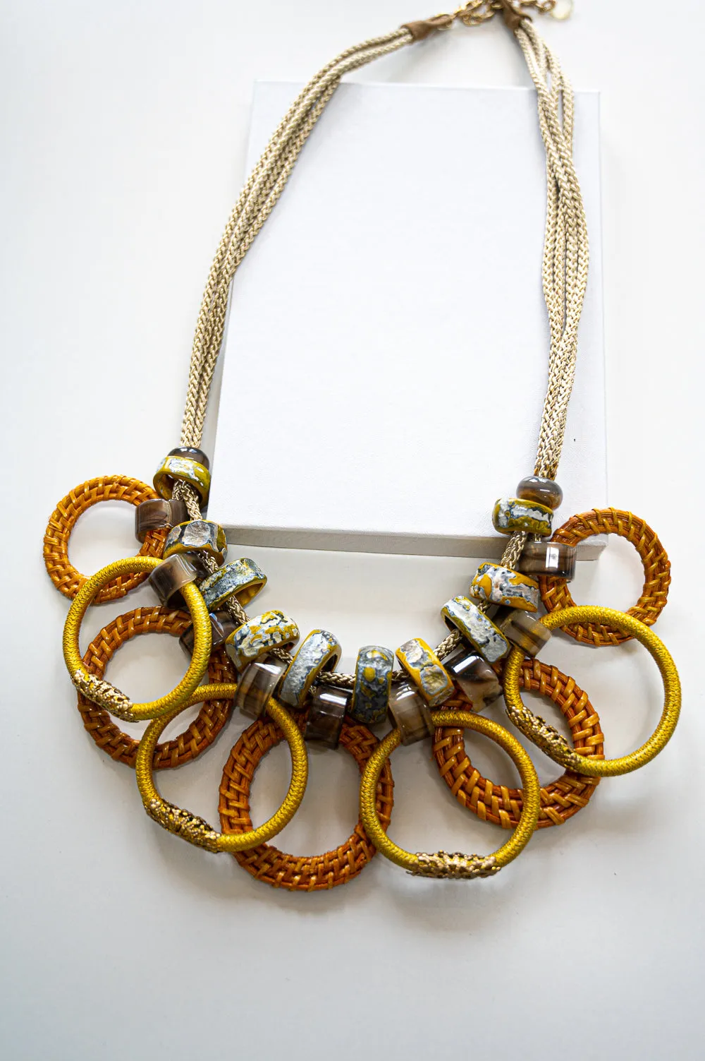 Short Mustard Layered Beaded Necklace