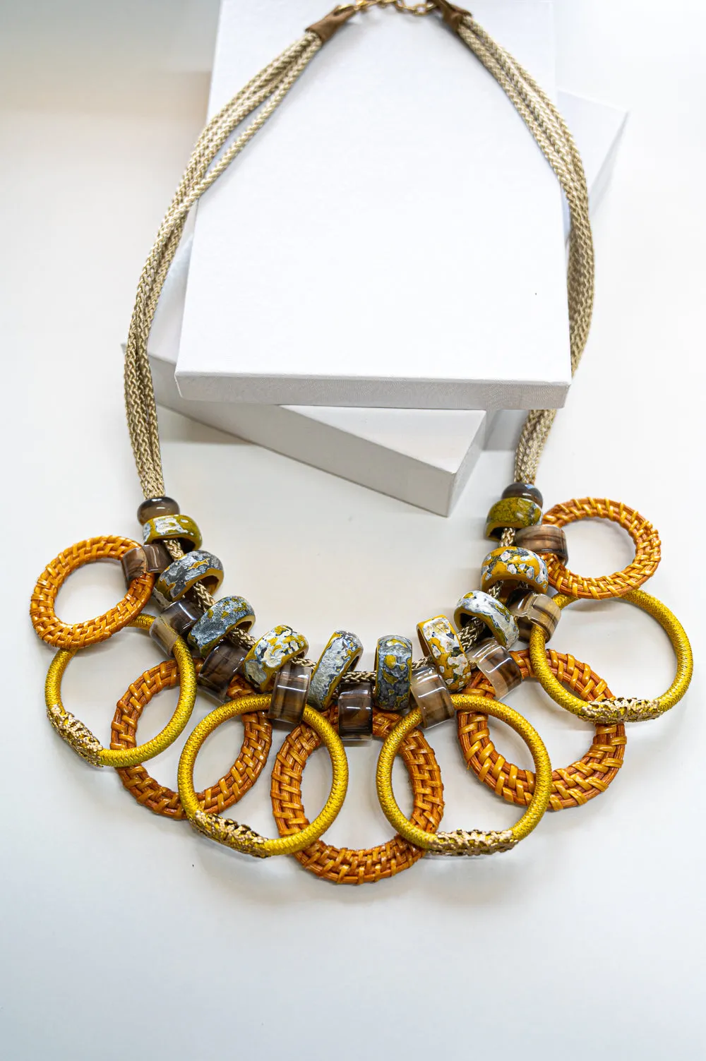 Short Mustard Layered Beaded Necklace