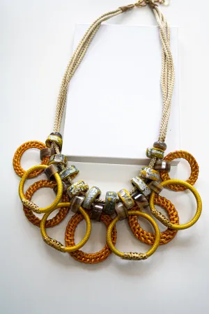 Short Mustard Layered Beaded Necklace