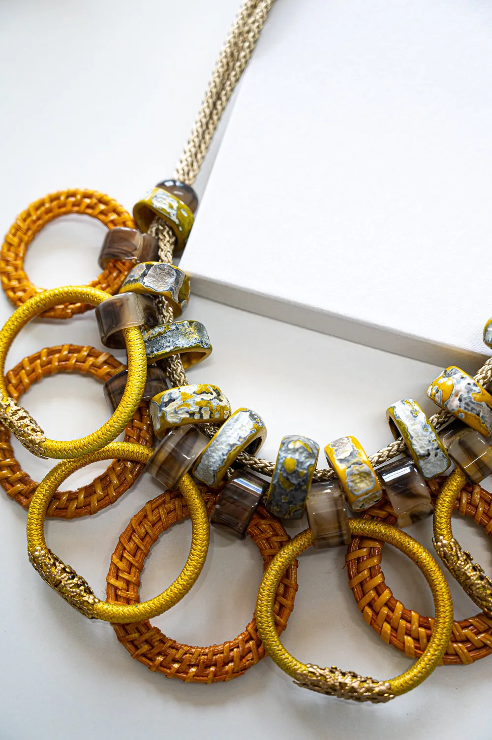 Short Mustard Layered Beaded Necklace