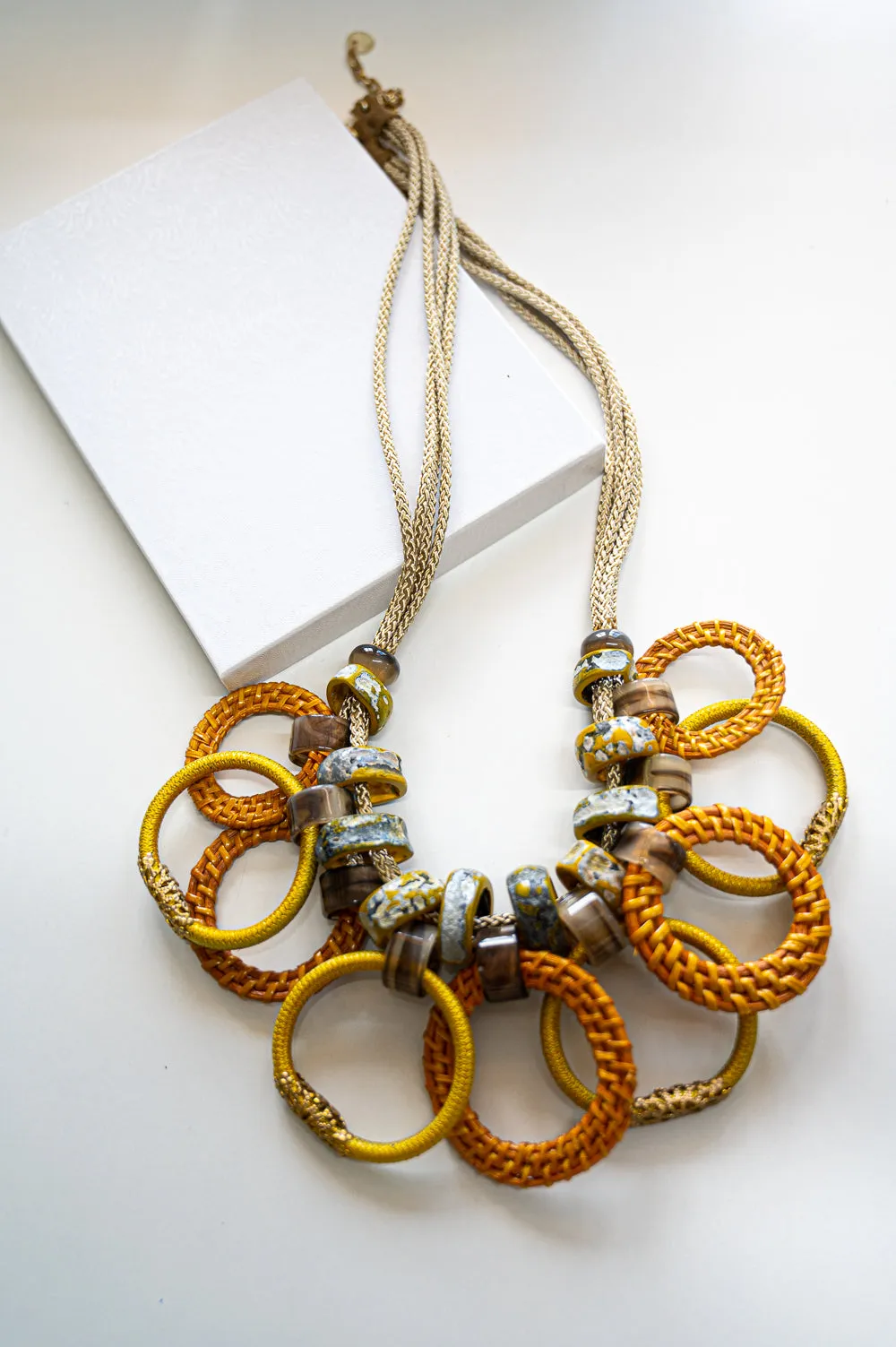 Short Mustard Layered Beaded Necklace