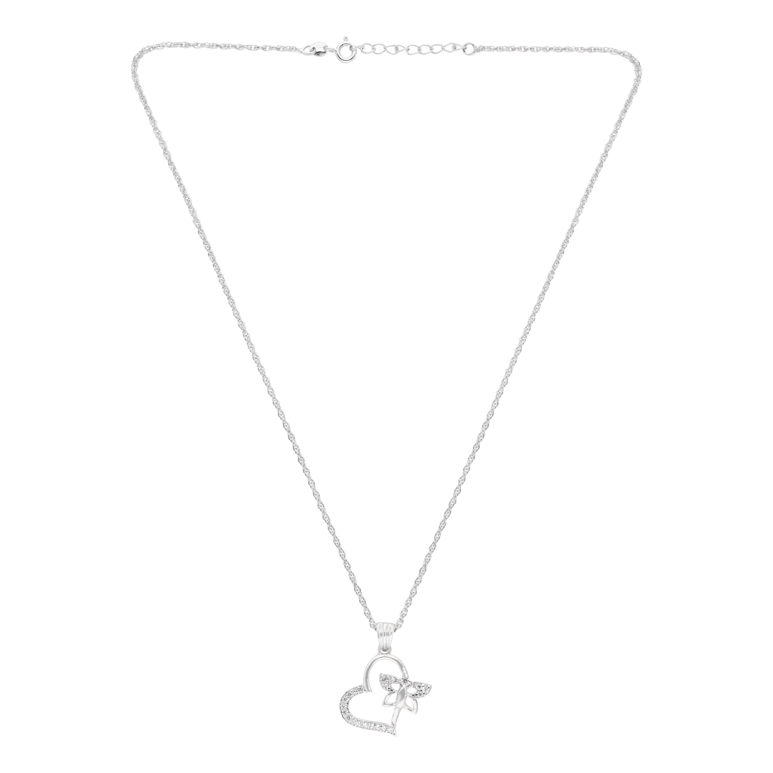 Silver Heart Pendant Necklace with Delicate Bow Accent | SKU : 0003594490, 0003594469, 0021456442, 0021456459