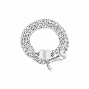 Silver Sanguine Heart Wrap Rock And Roll Bracelet