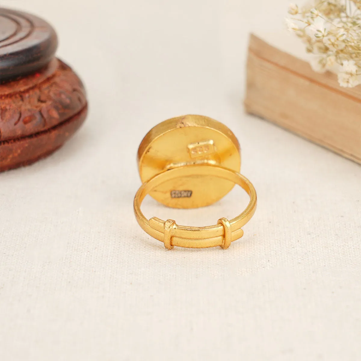 Square Green Kundan Ring