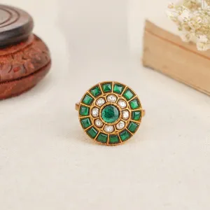 Square Green Kundan Ring