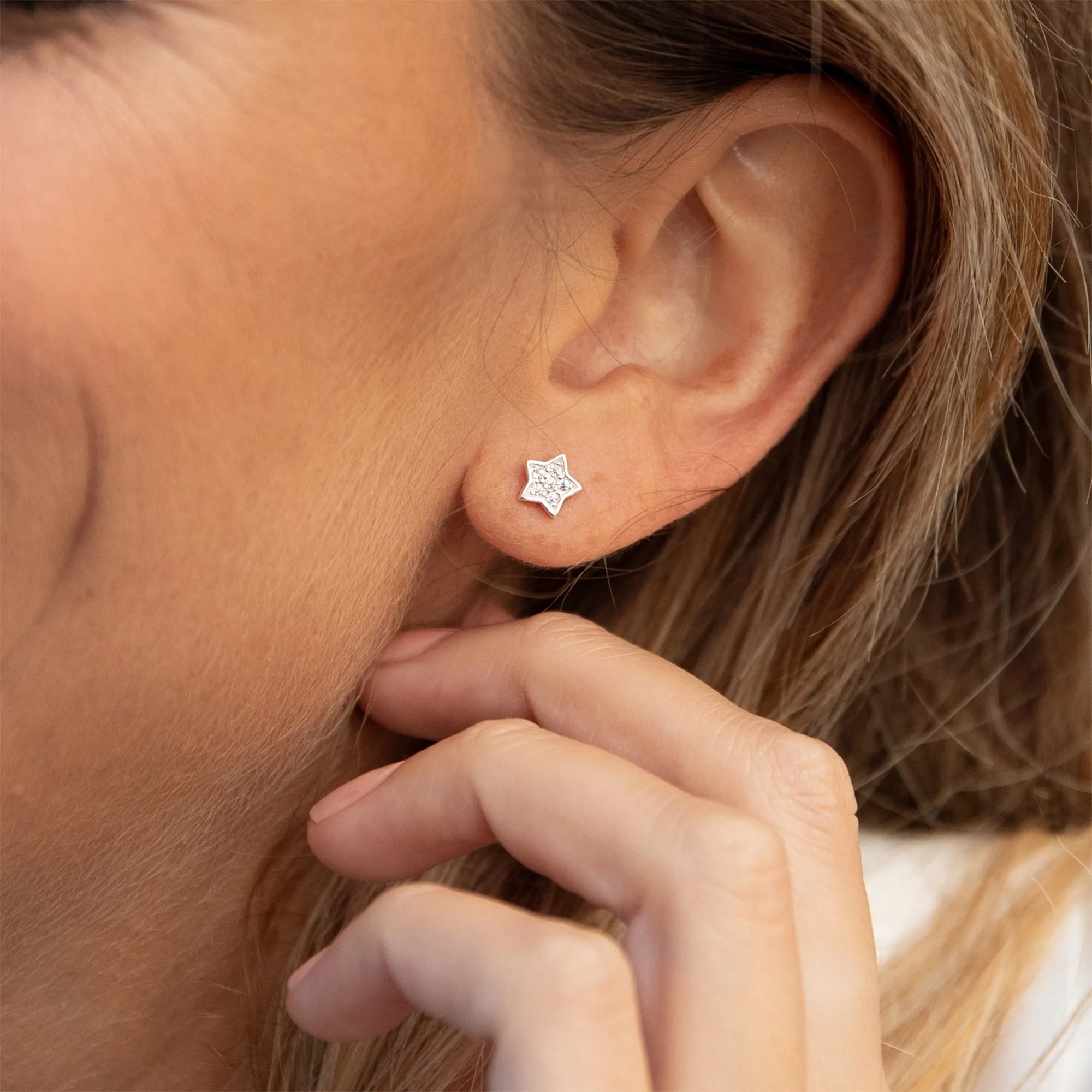 Star Stud Earrings with Cubic Zirconia Gemstones