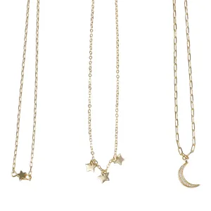 Star, Triple Star, & Moon Necklace 3pk