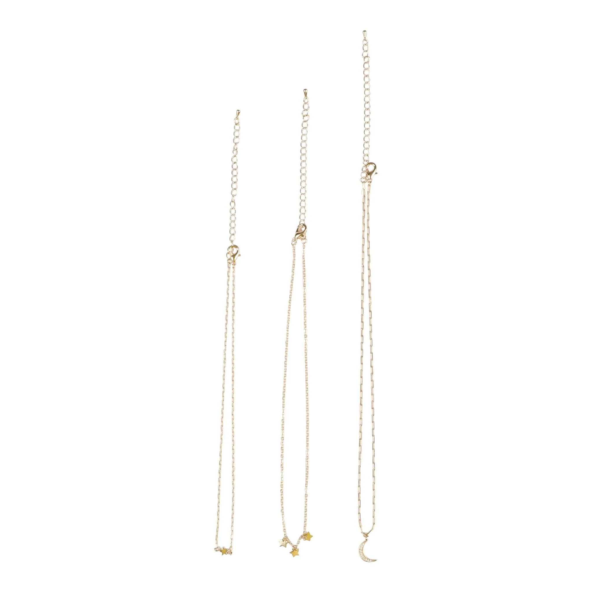 Star, Triple Star, & Moon Necklace 3pk