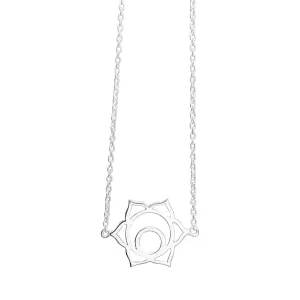 Sterling Silver Cut-Out Sacral Chakra Necklace With Orange CZ - Thin Cable Chain
