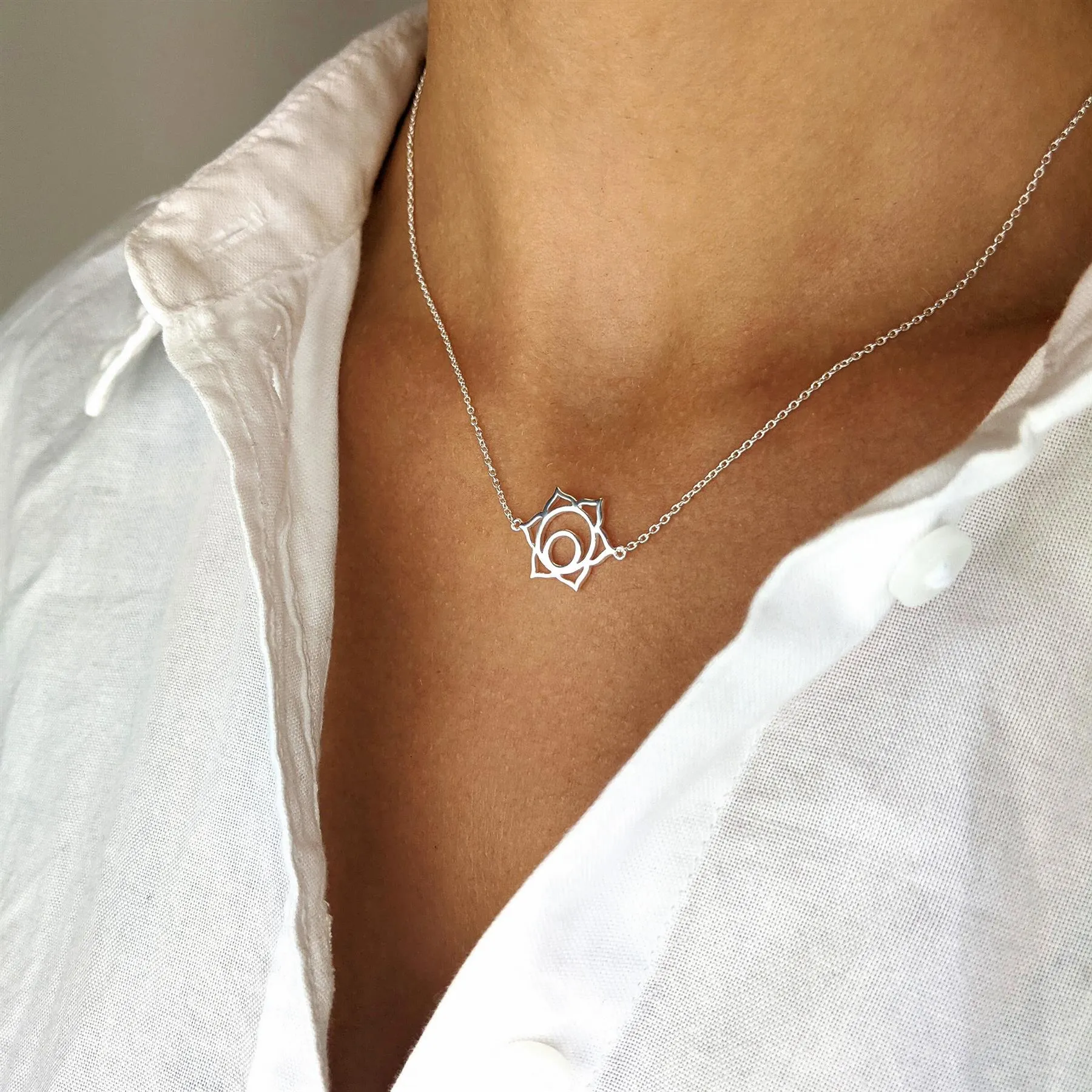 Sterling Silver Cut-Out Sacral Chakra Necklace With Orange CZ - Thin Cable Chain