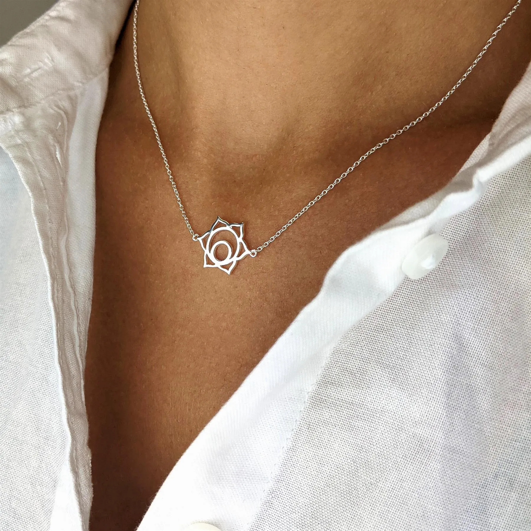 Sterling Silver Cut-Out Sacral Chakra Necklace With Orange CZ - Thin Cable Chain