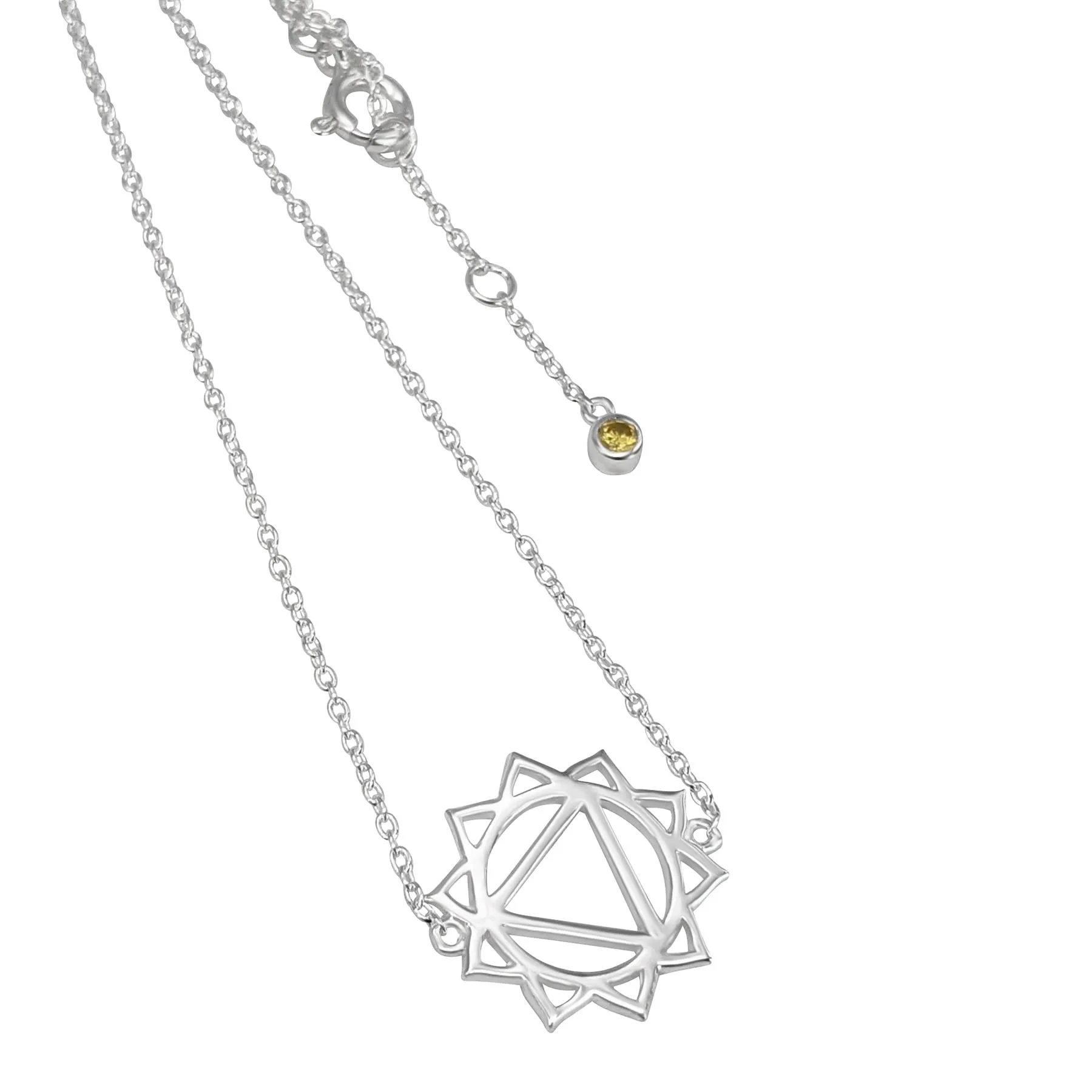 Sterling Silver Cut-Out Solar Plexus Chakra Necklace With Yellow CZ - Thin Cable Chain