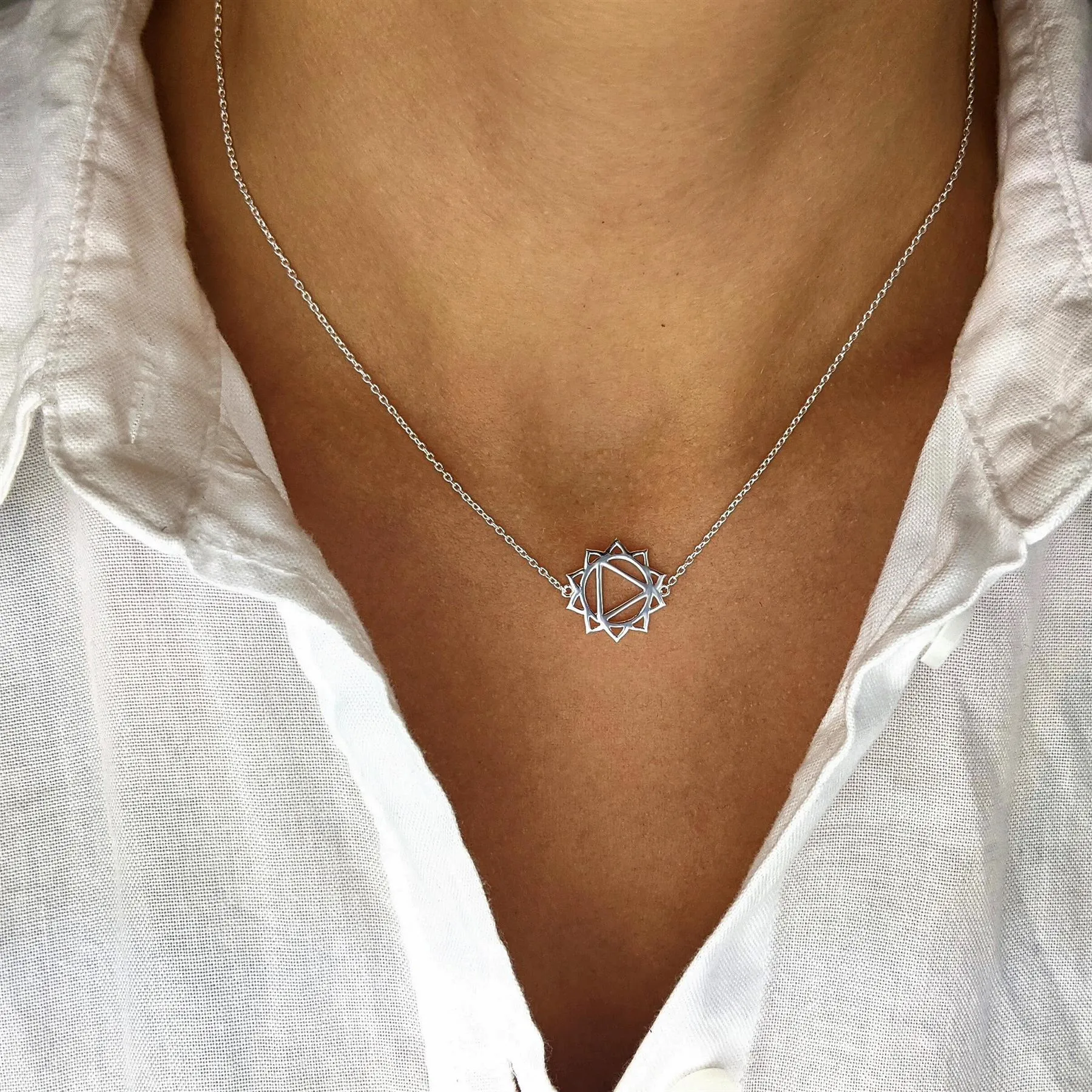 Sterling Silver Cut-Out Solar Plexus Chakra Necklace With Yellow CZ - Thin Cable Chain