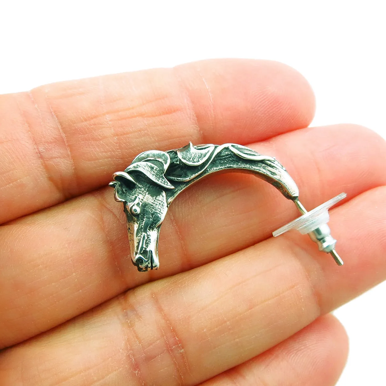 Sterling Silver Equestrian Horse Hoop Earrings