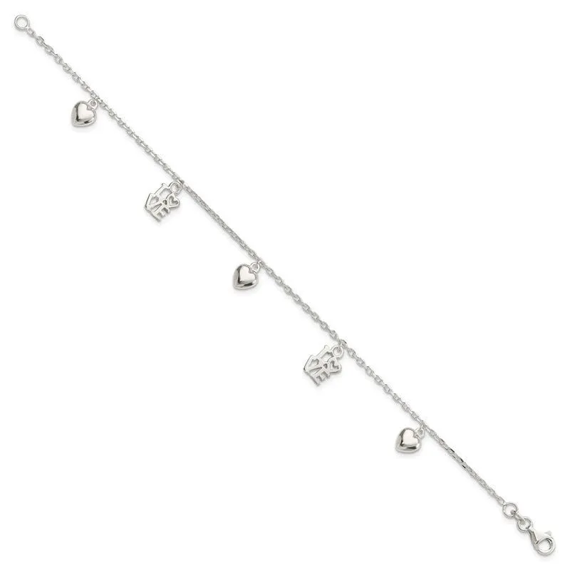 Sterling Silver Heart and LOVE Charm Bracelet