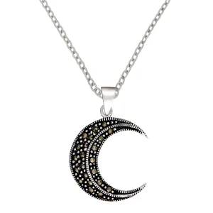 Sterling Silver Marcasite Crescent Moon Pendant Unique Wiccan Necklace