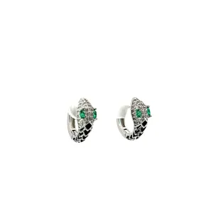 Sterling Silver Snake Earrings with Striking Green Eyes