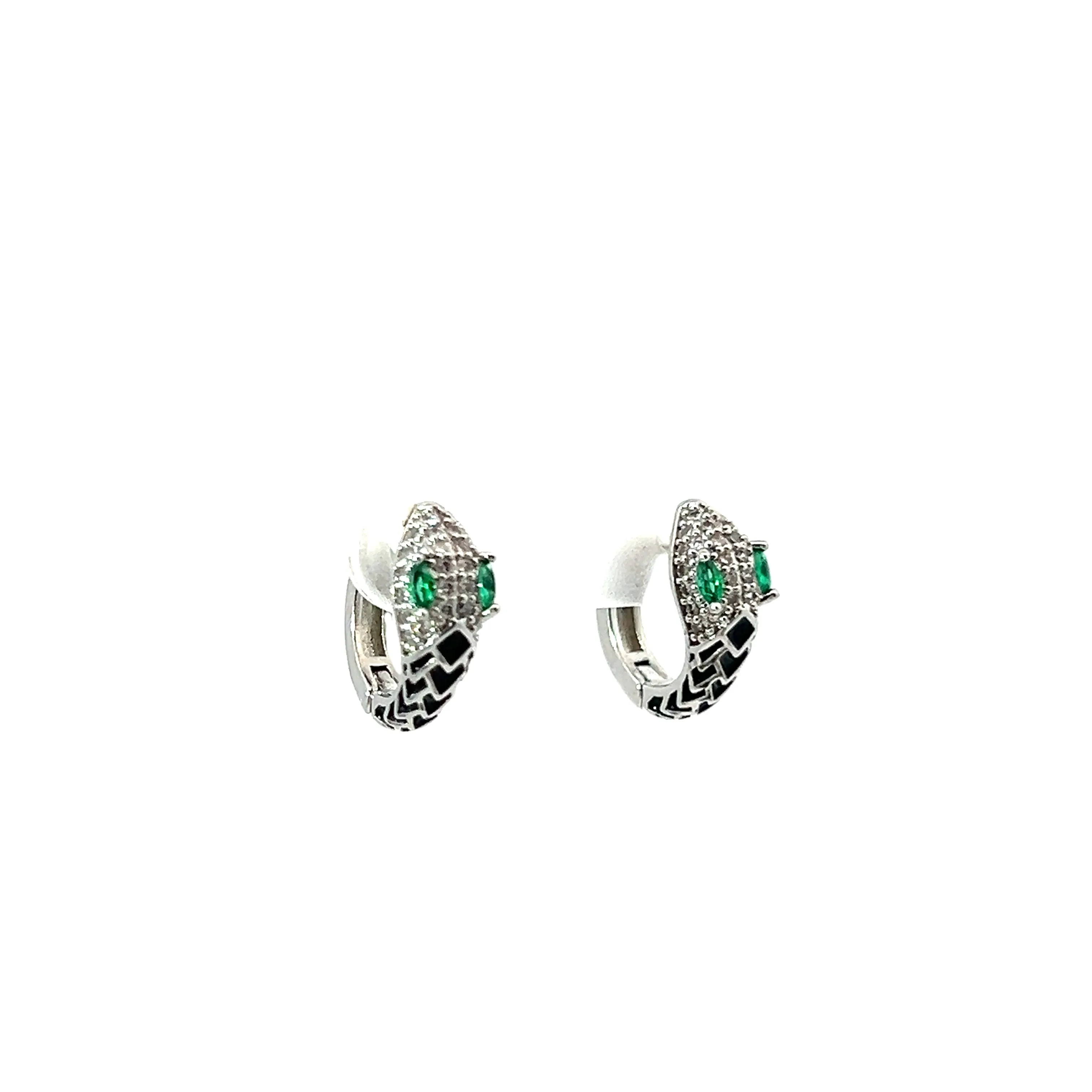 Sterling Silver Snake Earrings with Striking Green Eyes