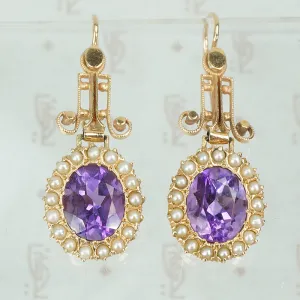 Striking Vintage Amethyst and Pearl Gold Earrings