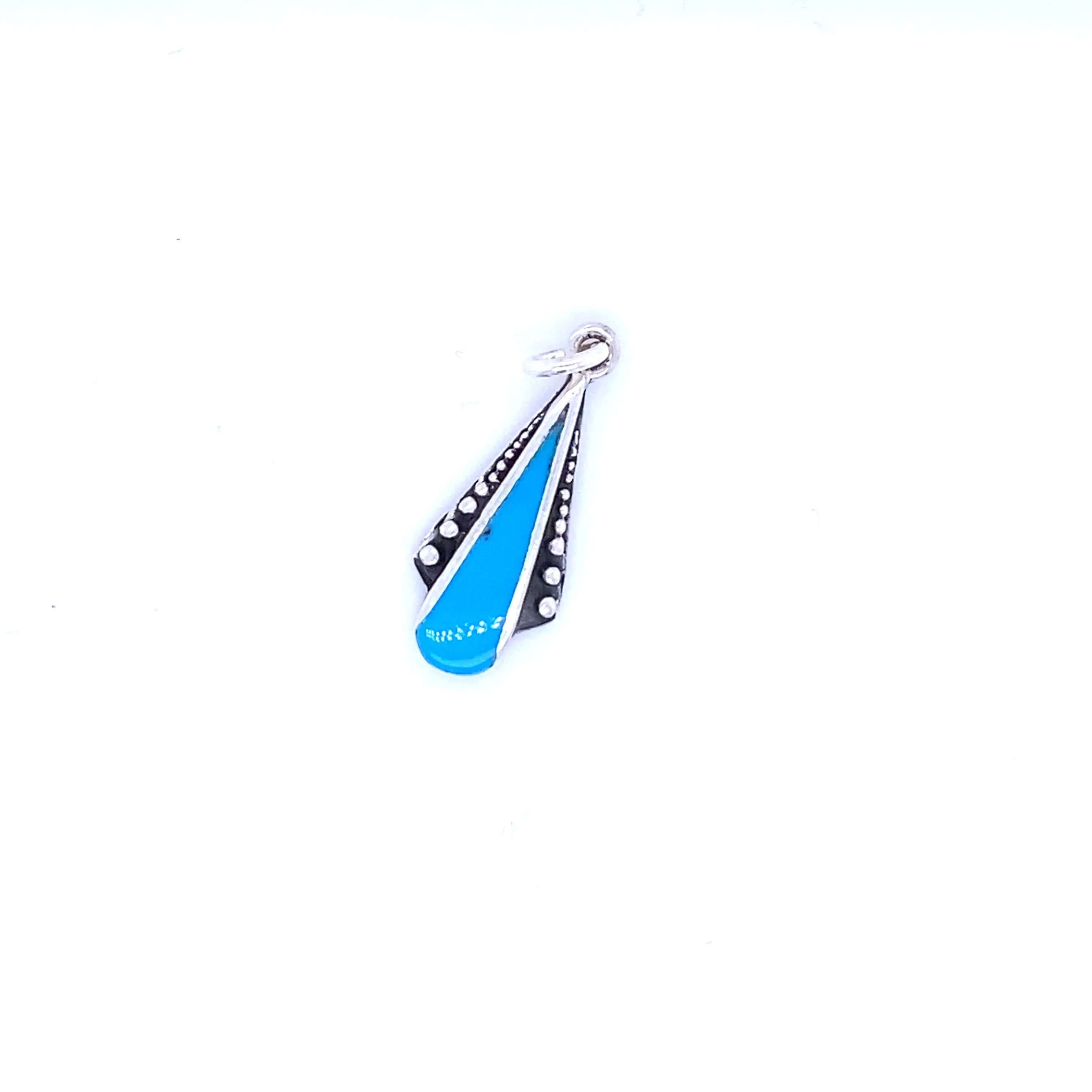 Teardrop Pendant with Inlaid Stones and Ball Border