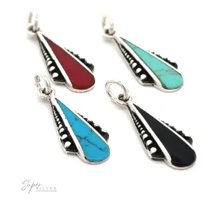 Teardrop Pendant with Inlaid Stones and Ball Border