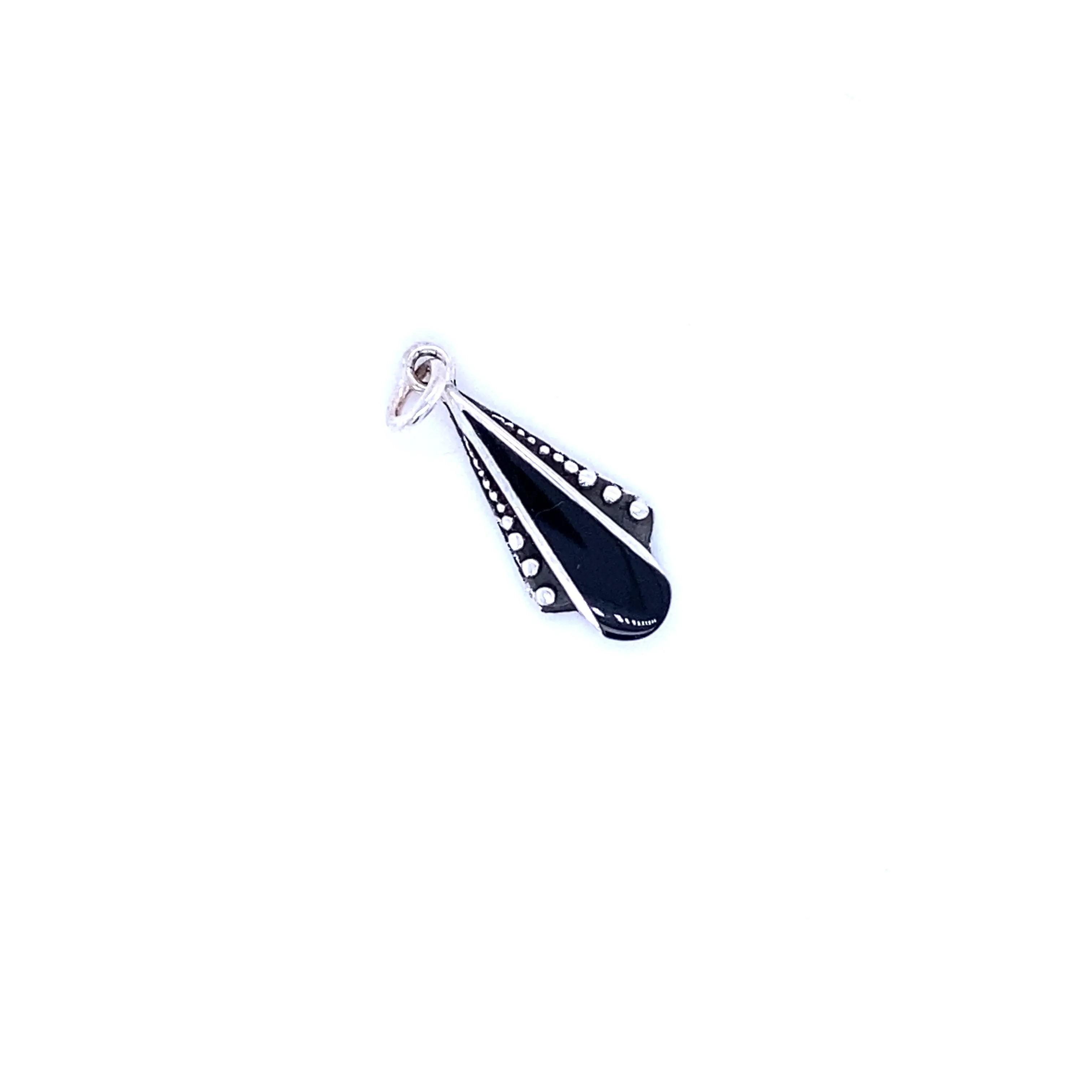 Teardrop Pendant with Inlaid Stones and Ball Border