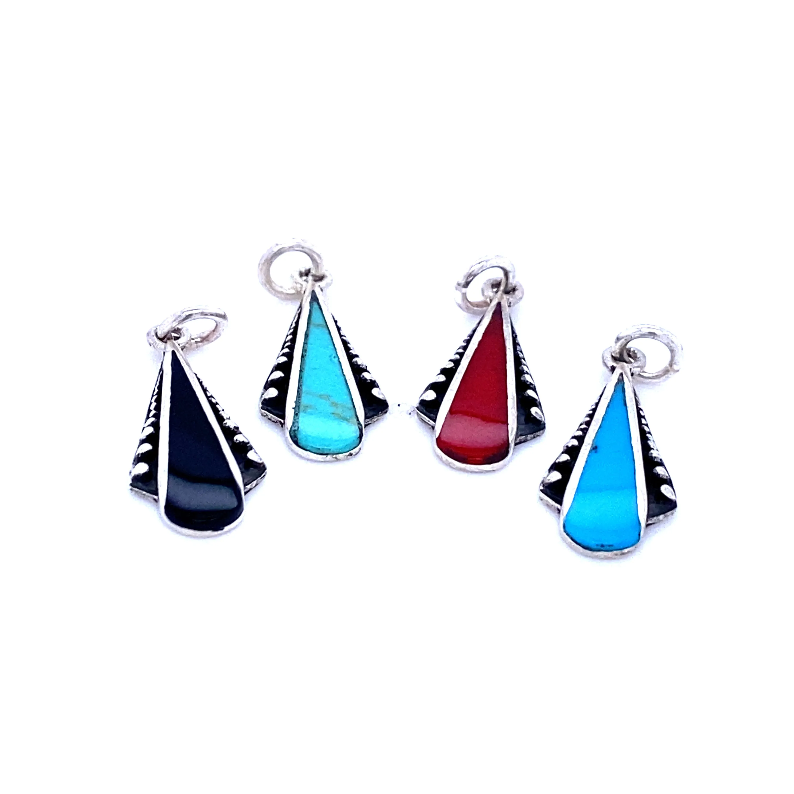 Teardrop Pendant with Inlaid Stones and Ball Border
