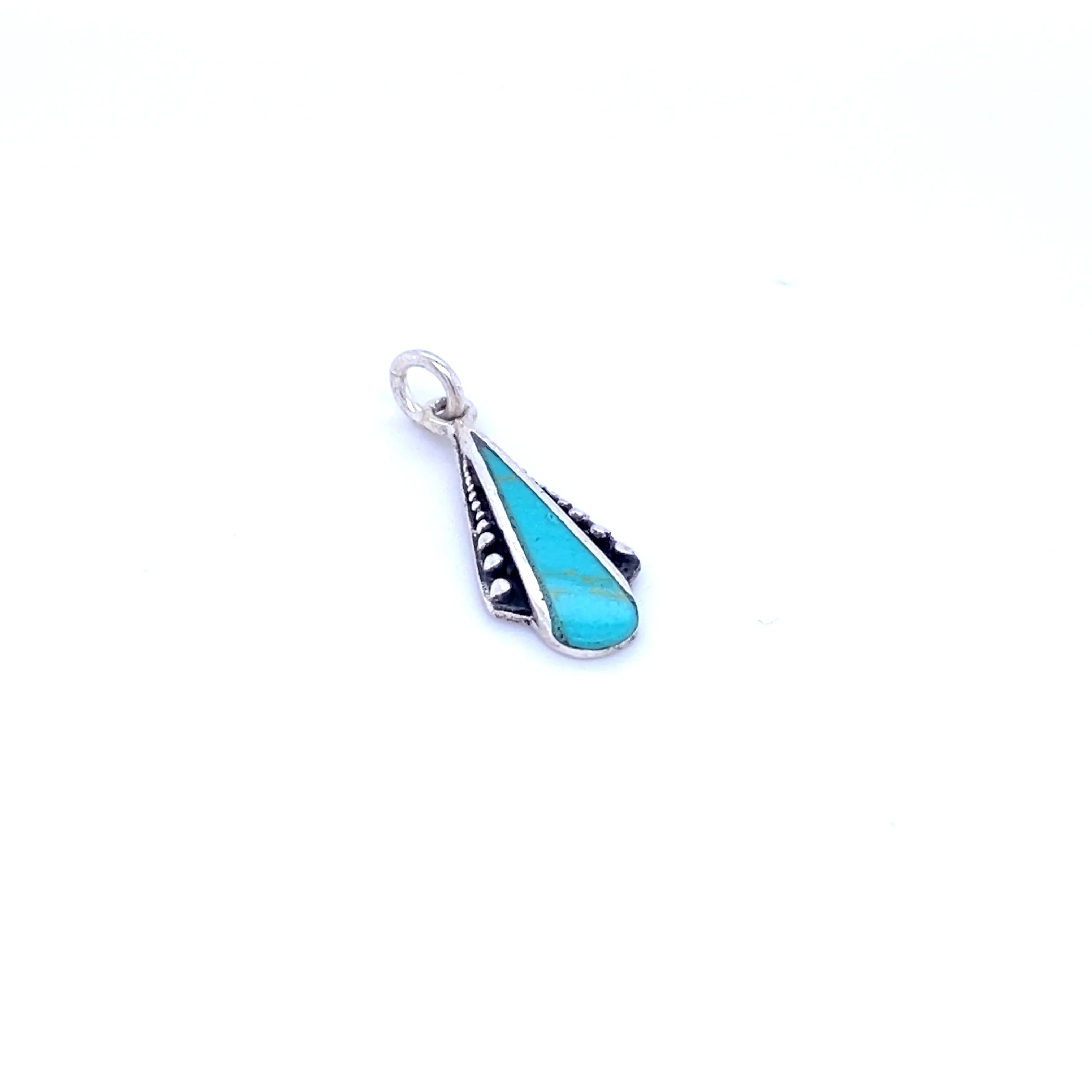 Teardrop Pendant with Inlaid Stones and Ball Border